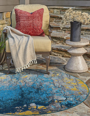 Gradient Blue 10' x 10' Outdoor Modern Round Area Rug Weather Resistant for Patio, Deck, Terrace, Balcony, Porch 100% Polypropylene Modern Outside Carpet for Sale at Rug Engine