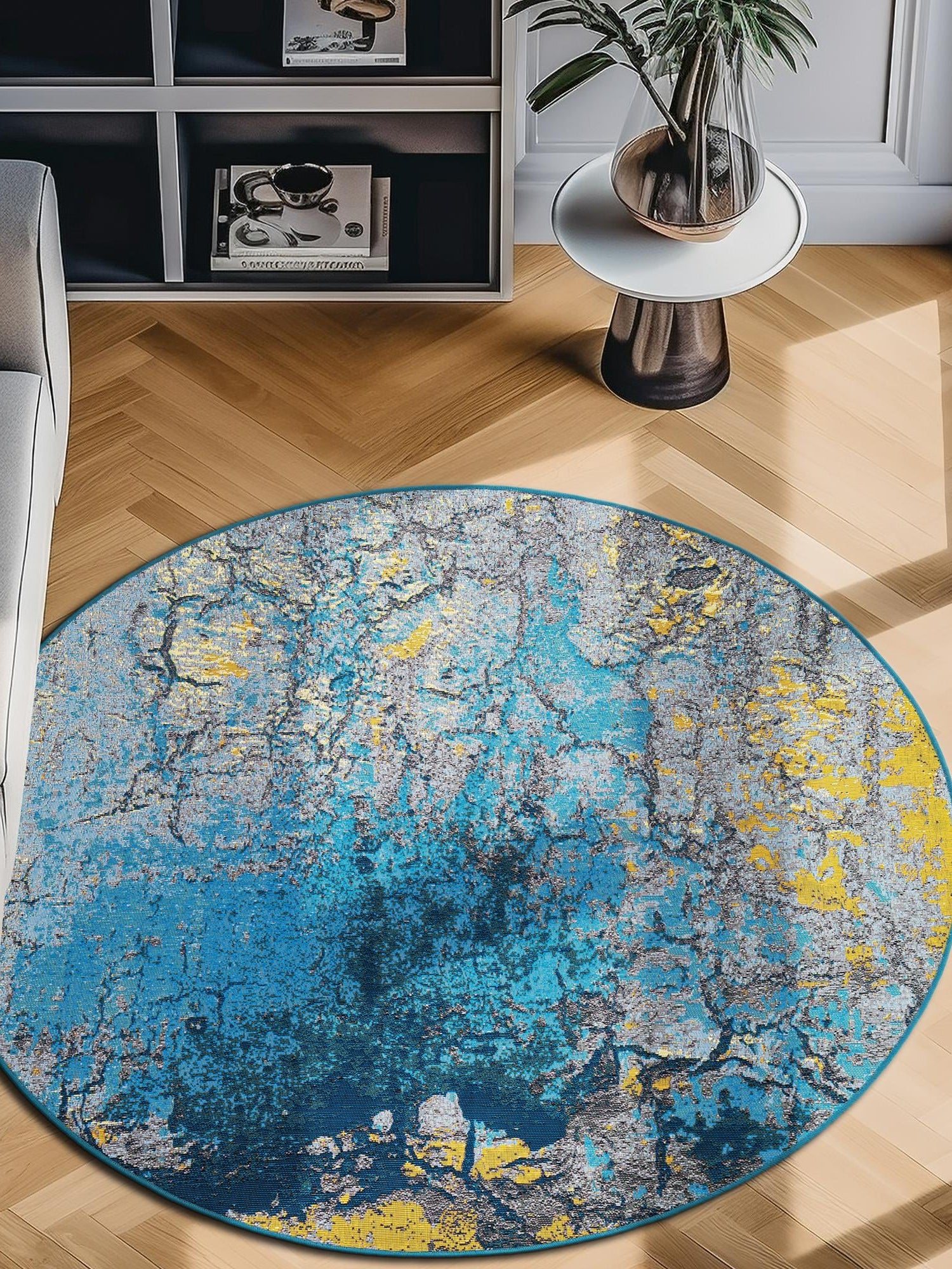 Gradient Blue 10' x 10' Outdoor Modern Round Area Rug Weather Resistant for Patio, Deck, Terrace, Balcony, Porch 100% Polypropylene Modern Outside Carpet for Sale at Rug Engine