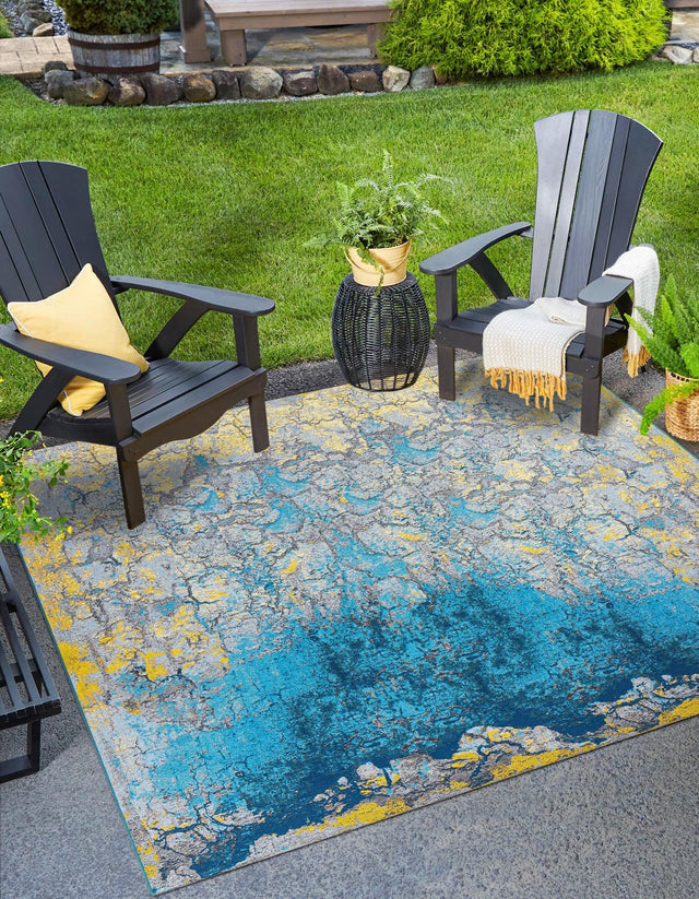 Gradient Blue 10' x 10' Outdoor Modern Square Area Rug Weather Resistant for Patio, Deck, Terrace, Balcony, Porch 100% Polypropylene Modern Outside Carpet for Sale at Rug Engine