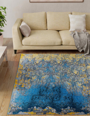 Gradient Blue 10' x 10' Outdoor Modern Square Area Rug Weather Resistant for Patio, Deck, Terrace, Balcony, Porch 100% Polypropylene Modern Outside Carpet for Sale at Rug Engine