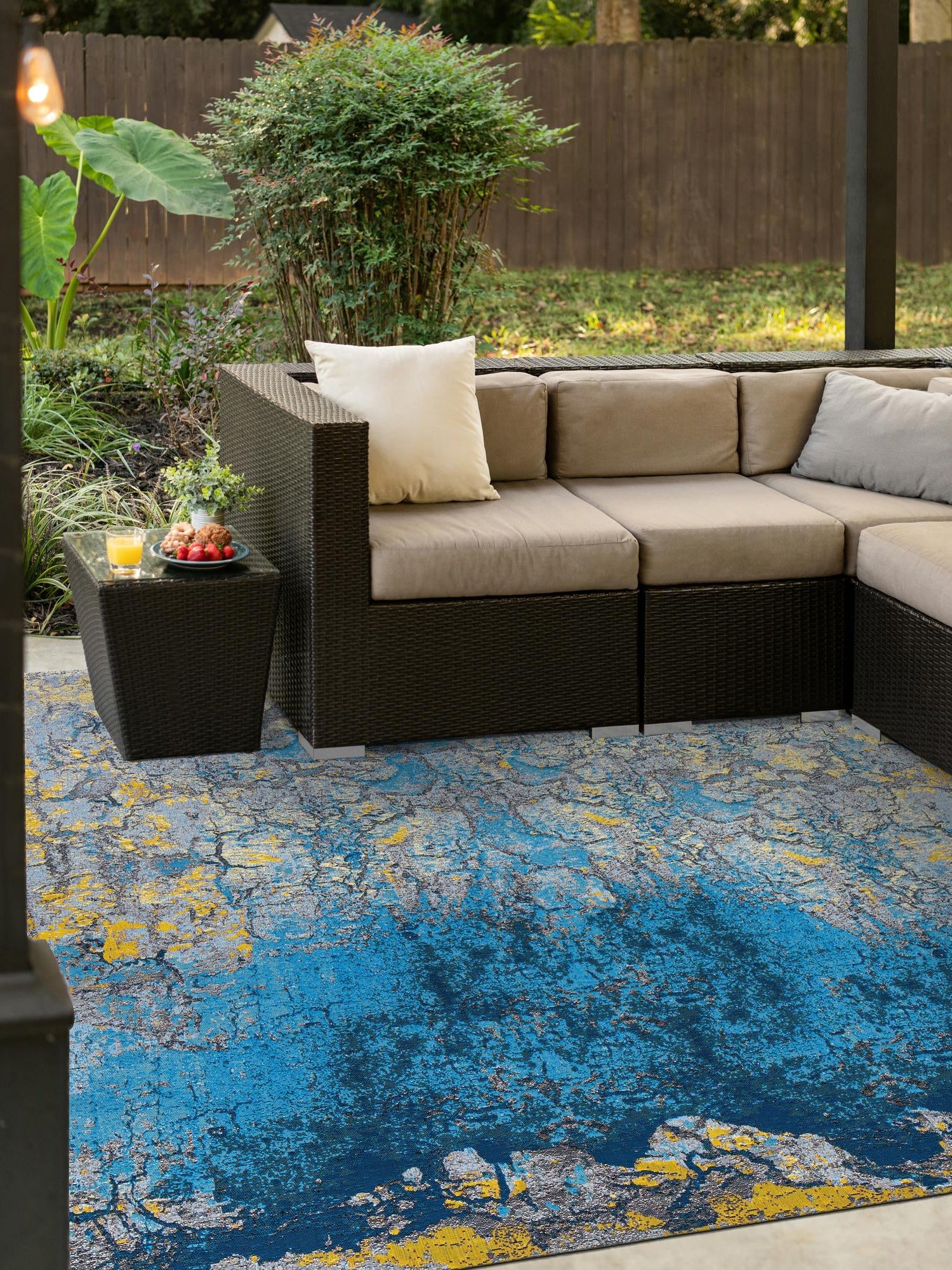 Gradient Blue 10' x 10' Outdoor Modern Square Area Rug Weather Resistant for Patio, Deck, Terrace, Balcony, Porch 100% Polypropylene Modern Outside Carpet for Sale at Rug Engine