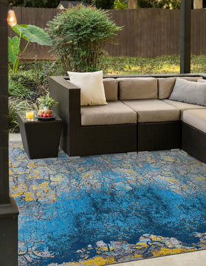 Gradient Blue 10' x 10' Outdoor Modern Square Area Rug Weather Resistant for Patio, Deck, Terrace, Balcony, Porch 100% Polypropylene Modern Outside Carpet for Sale at Rug Engine