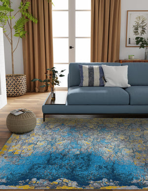 Gradient Blue 7' 10 x 7' 10 Outdoor Modern Square Area Rug Weather Resistant for Patio, Deck, Terrace, Balcony, Porch 100% Polypropylene Modern Outside Carpet for Sale at Rug Engine