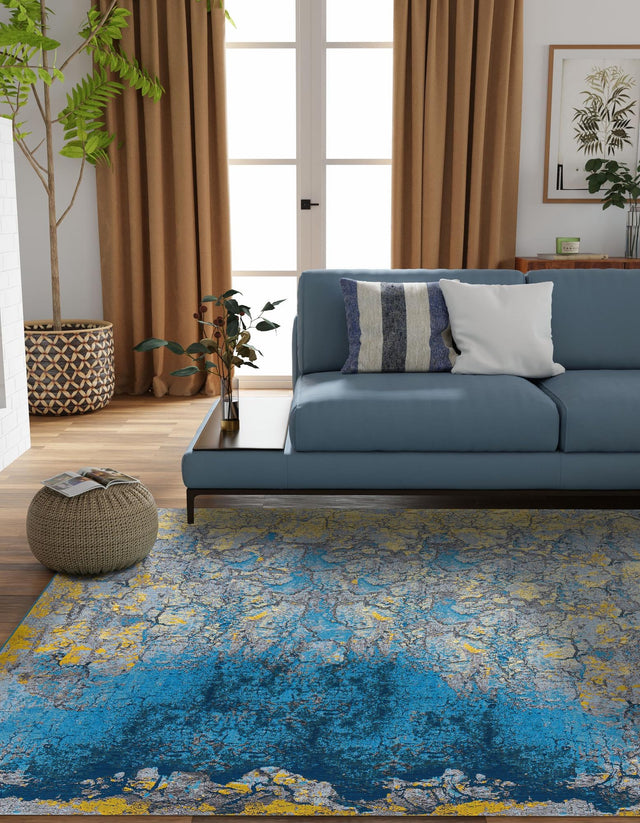 Gradient Blue 7' 10 x 7' 10 Outdoor Modern Square Area Rug Weather Resistant for Patio, Deck, Terrace, Balcony, Porch 100% Polypropylene Modern Outside Carpet for Sale at Rug Engine