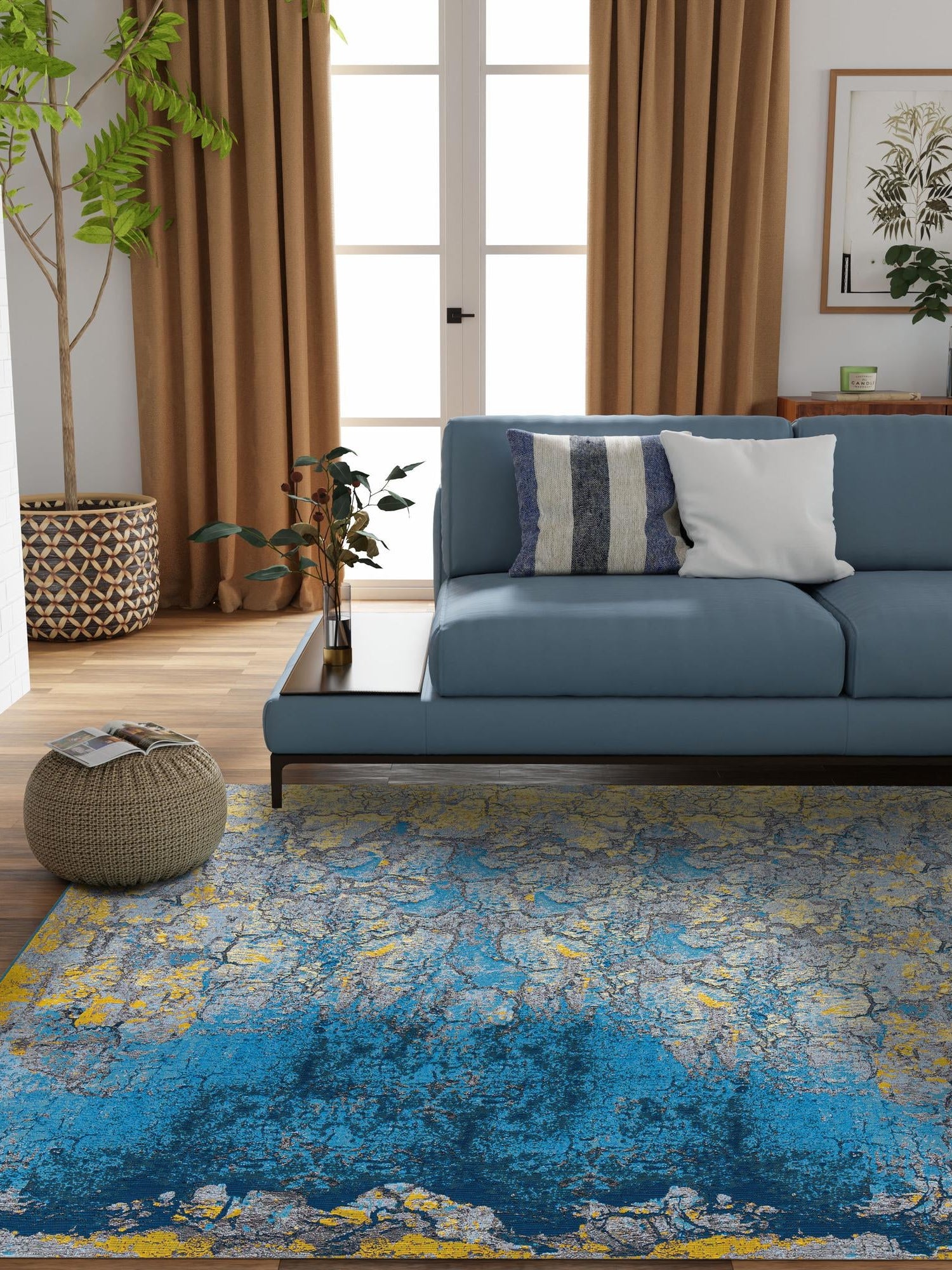 Gradient Blue 10' x 10' Outdoor Modern Square Area Rug Weather Resistant for Patio, Deck, Terrace, Balcony, Porch 100% Polypropylene Modern Outside Carpet for Sale at Rug Engine