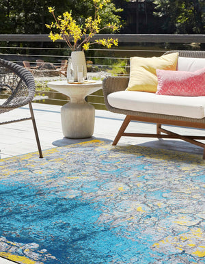Gradient Blue 7' 10 x 7' 10 Outdoor Modern Square Area Rug Weather Resistant for Patio, Deck, Terrace, Balcony, Porch 100% Polypropylene Modern Outside Carpet for Sale at Rug Engine