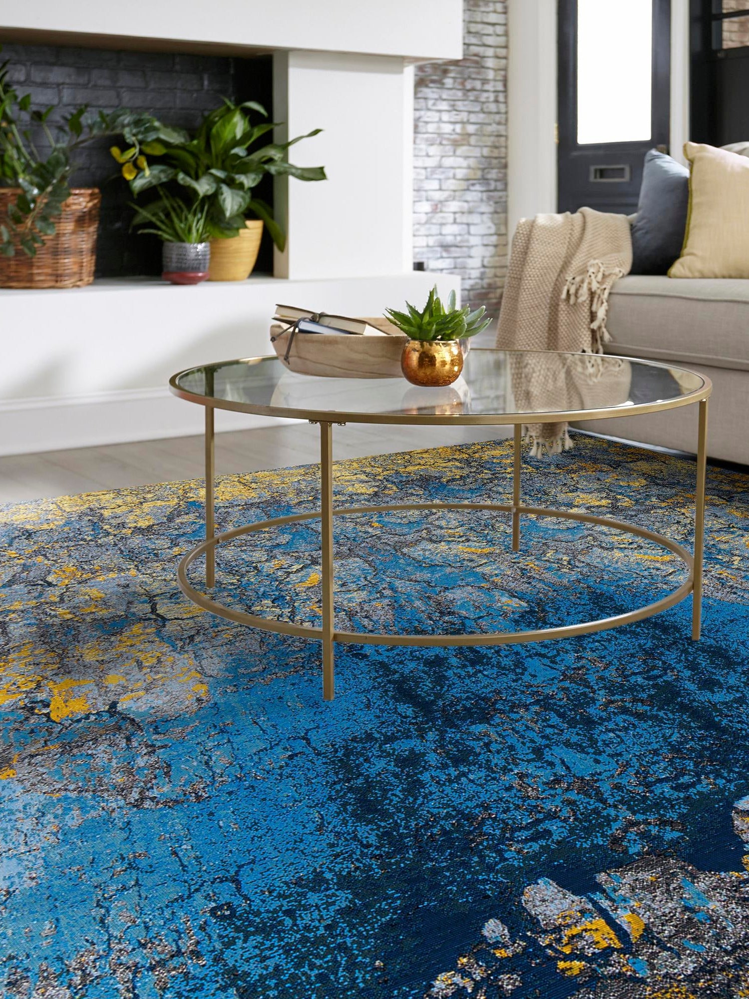 Gradient Blue 10' x 10' Outdoor Modern Square Area Rug Weather Resistant for Patio, Deck, Terrace, Balcony, Porch 100% Polypropylene Modern Outside Carpet for Sale at Rug Engine
