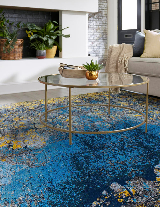 Gradient Blue 10' x 10' Outdoor Modern Square Area Rug Weather Resistant for Patio, Deck, Terrace, Balcony, Porch 100% Polypropylene Modern Outside Carpet for Sale at Rug Engine