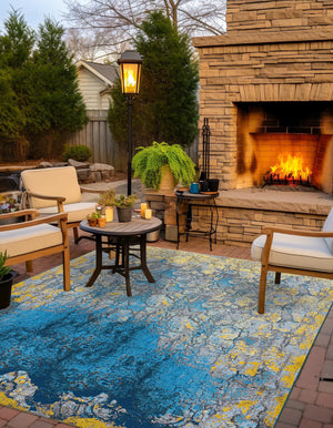 Gradient Blue 10' x 10' Outdoor Modern Square Area Rug Weather Resistant for Patio, Deck, Terrace, Balcony, Porch 100% Polypropylene Modern Outside Carpet for Sale at Rug Engine