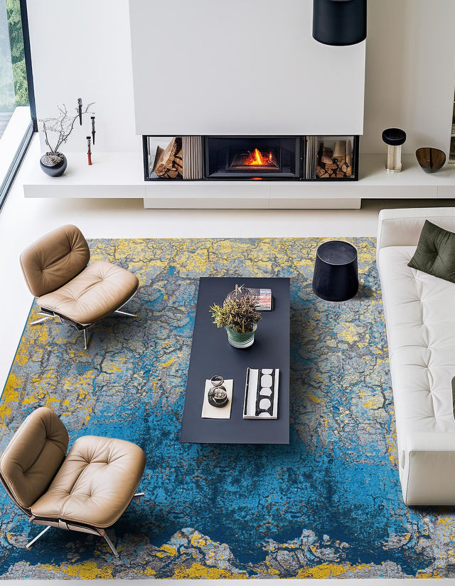 Gradient Blue 7' 10 x 7' 10 Outdoor Modern Square Area Rug Weather Resistant for Patio, Deck, Terrace, Balcony, Porch 100% Polypropylene Modern Outside Carpet for Sale at Rug Engine