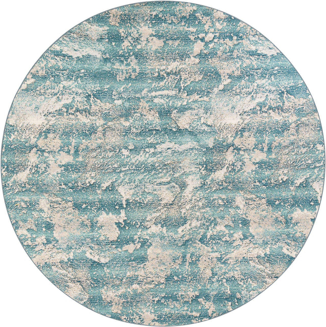 Aqua Blue 10' x 10' Outdoor Modern Round Area Rug Weather Resistant for Patio, Deck, Terrace, Balcony, Porch 100% Polypropylene Modern Outside Carpet for Sale at Rug Engine