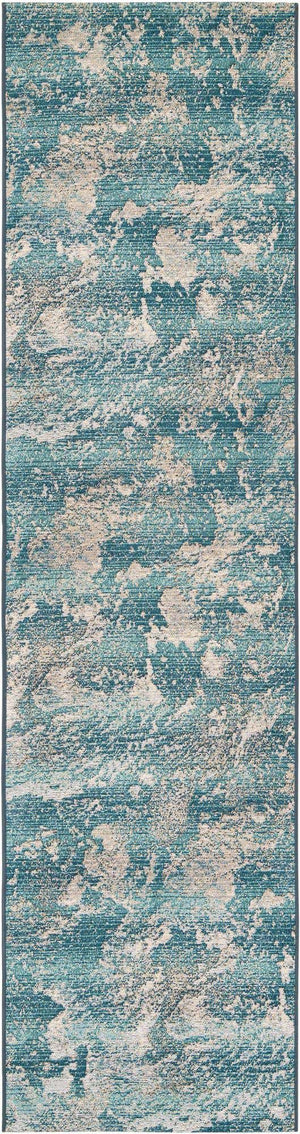 Aqua Blue 2' 7 x 10' Outdoor Modern Runner Area Rug Weather Resistant for Patio, Deck, Terrace, Balcony, Porch 100% Polypropylene Modern Outside Carpet for Sale at Rug Engine