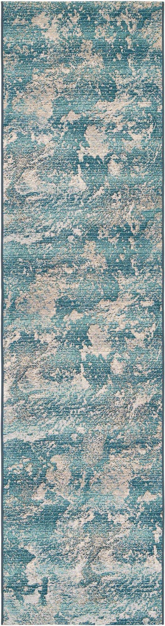 Aqua Blue 2' 7 x 10' Outdoor Modern Runner Area Rug Weather Resistant for Patio, Deck, Terrace, Balcony, Porch 100% Polypropylene Modern Outside Carpet for Sale at Rug Engine