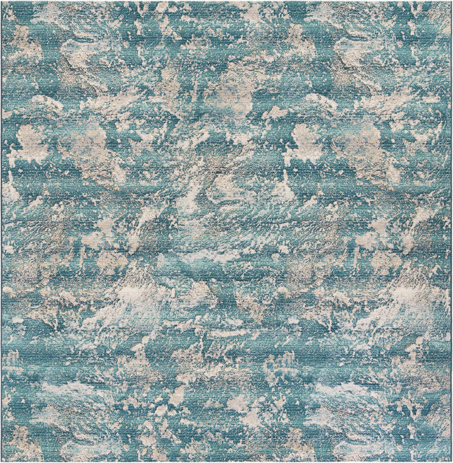 Aqua Blue 10' x 10' Outdoor Modern Square Area Rug Weather Resistant for Patio, Deck, Terrace, Balcony, Porch 100% Polypropylene Modern Outside Carpet for Sale at Rug Engine