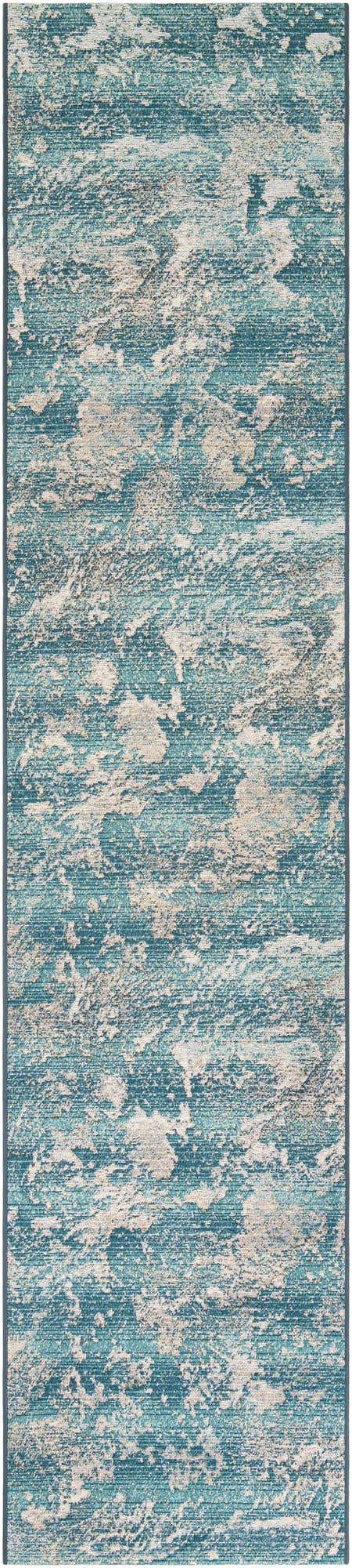 Aqua Blue 2' 7 x 12' Outdoor Modern Runner Area Rug Weather Resistant for Patio, Deck, Terrace, Balcony, Porch 100% Polypropylene Modern Outside Carpet for Sale at Rug Engine