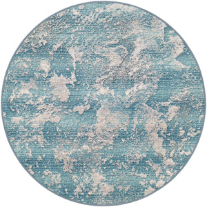 Aqua Blue 4' 1 x 4' 1 Outdoor Modern Round Area Rug Weather Resistant for Patio, Deck, Terrace, Balcony, Porch 100% Polypropylene Modern Outside Carpet for Sale at Rug Engine