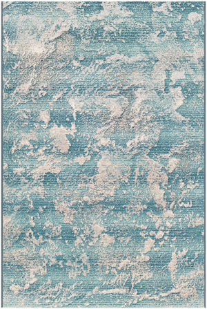 Aqua Blue 4' 1 x 6' 1 Outdoor Modern Rectangle Area Rug Weather Resistant for Patio, Deck, Terrace, Balcony, Porch 100% Polypropylene Modern Outside Carpet for Sale at Rug Engine