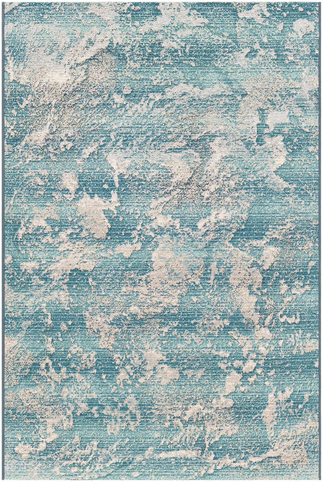 Aqua Blue 4' 1 x 6' 1 Outdoor Modern Rectangle Area Rug Weather Resistant for Patio, Deck, Terrace, Balcony, Porch 100% Polypropylene Modern Outside Carpet for Sale at Rug Engine