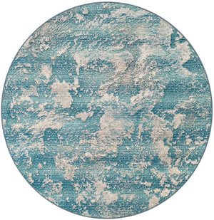 Aqua Blue 5' 1 x 5' 1 Outdoor Modern Round Area Rug Weather Resistant for Patio, Deck, Terrace, Balcony, Porch 100% Polypropylene Modern Outside Carpet for Sale at Rug Engine