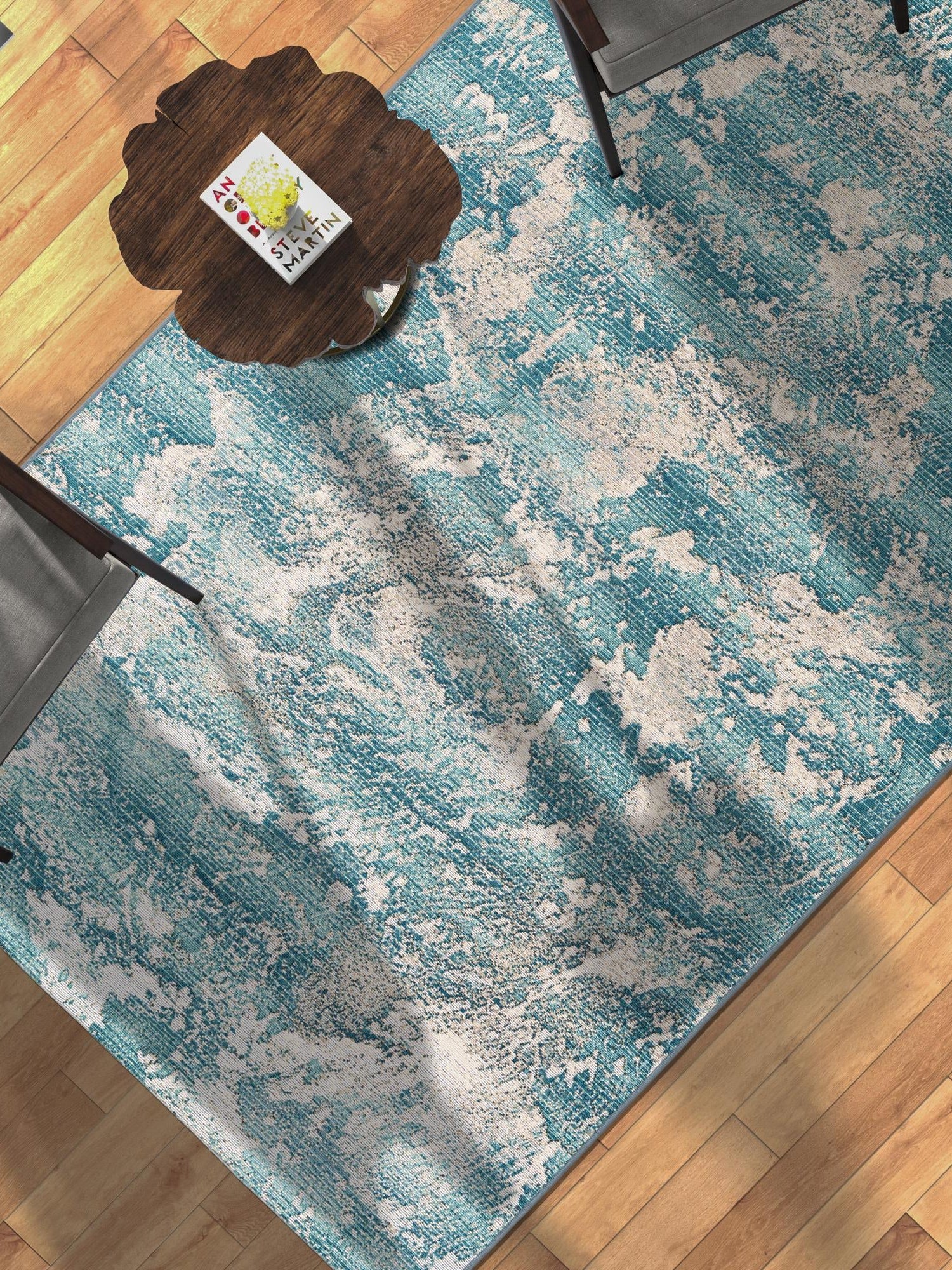 Aqua Blue 6' 1 x 9' Outdoor Modern Rectangle Area Rug Weather Resistant for Patio, Deck, Terrace, Balcony, Porch 100% Polypropylene Modern Outside Carpet for Sale at Rug Engine