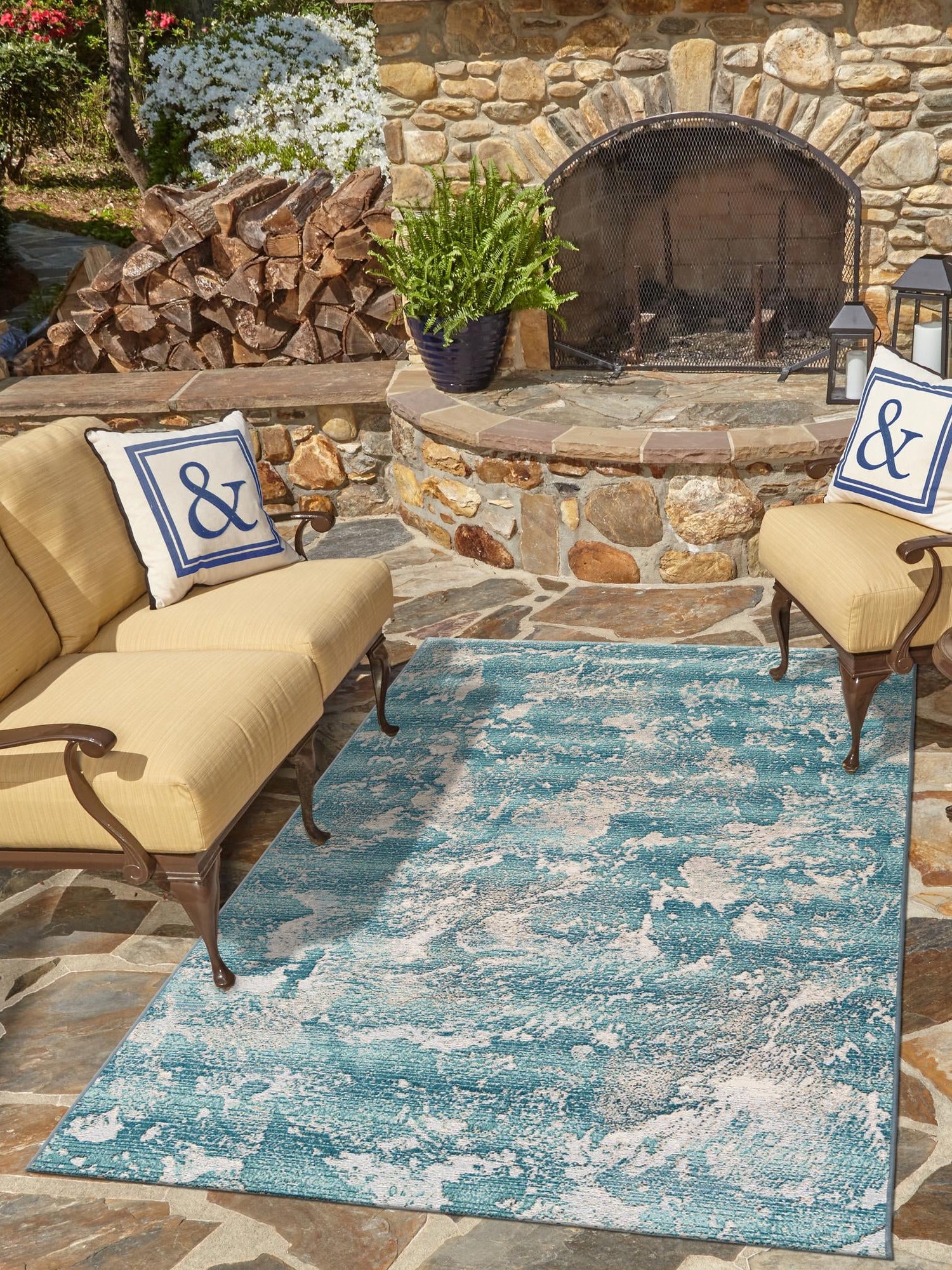 Aqua Blue 2' x 3' 1 Outdoor Modern Rectangle Area Rug Weather Resistant for Patio, Deck, Terrace, Balcony, Porch 100% Polypropylene Modern Outside Carpet for Sale at Rug Engine