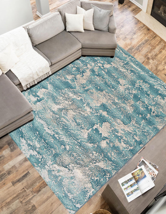 Aqua Blue 6' 1 x 9' Outdoor Modern Rectangle Area Rug Weather Resistant for Patio, Deck, Terrace, Balcony, Porch 100% Polypropylene Modern Outside Carpet for Sale at Rug Engine