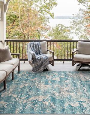 Aqua Blue 6' 1 x 9' Outdoor Modern Rectangle Area Rug Weather Resistant for Patio, Deck, Terrace, Balcony, Porch 100% Polypropylene Modern Outside Carpet for Sale at Rug Engine