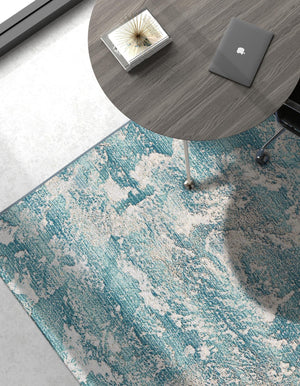 Aqua Blue 7' 10 x 10' Outdoor Modern Rectangle Area Rug Weather Resistant for Patio, Deck, Terrace, Balcony, Porch 100% Polypropylene Modern Outside Carpet for Sale at Rug Engine