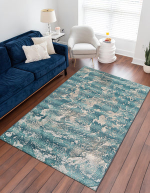 Aqua Blue 7' 10 x 10' Outdoor Modern Rectangle Area Rug Weather Resistant for Patio, Deck, Terrace, Balcony, Porch 100% Polypropylene Modern Outside Carpet for Sale at Rug Engine