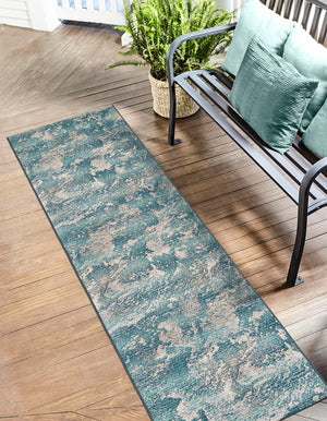 Aqua Blue 2' x 5' 1 Outdoor Modern Runner Area Rug Weather Resistant for Patio, Deck, Terrace, Balcony, Porch 100% Polypropylene Modern Outside Carpet for Sale at Rug Engine