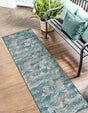 Aqua Blue 2' x 5' 1 Outdoor Modern Runner Area Rug Weather Resistant for Patio, Deck, Terrace, Balcony, Porch 100% Polypropylene Modern Outside Carpet for Sale at Rug Engine