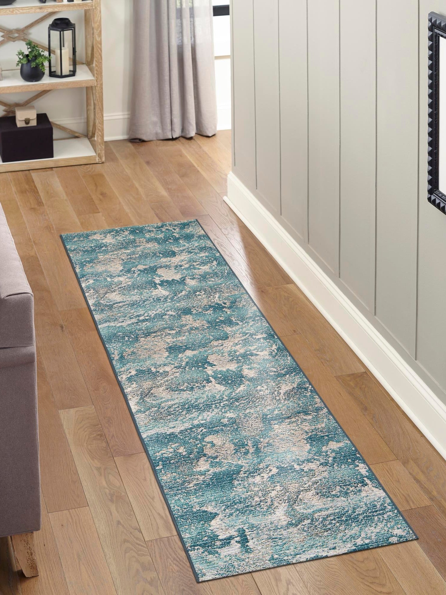 Aqua Blue 2' x 6' 1 Outdoor Modern Runner Area Rug Weather Resistant for Patio, Deck, Terrace, Balcony, Porch 100% Polypropylene Modern Outside Carpet for Sale at Rug Engine