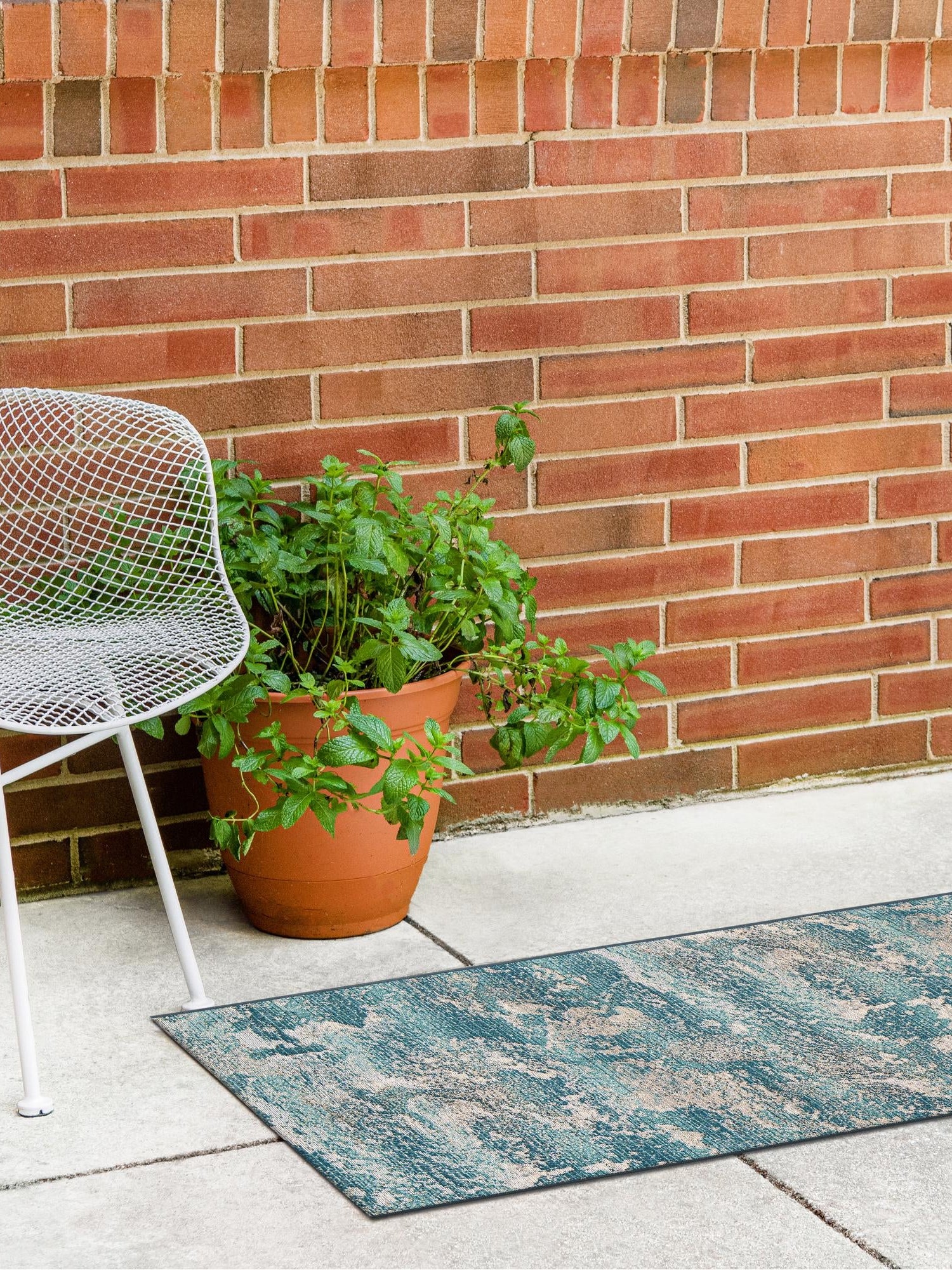 Aqua Blue 2' x 8' Outdoor Modern Runner Area Rug Weather Resistant for Patio, Deck, Terrace, Balcony, Porch 100% Polypropylene Modern Outside Carpet for Sale at Rug Engine