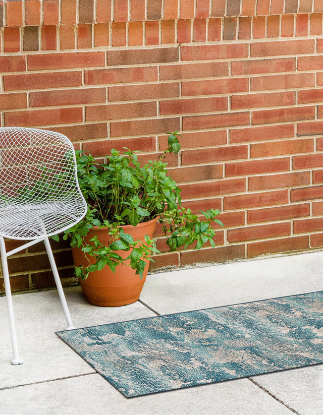 Aqua Blue 2' x 8' Outdoor Modern Runner Area Rug Weather Resistant for Patio, Deck, Terrace, Balcony, Porch 100% Polypropylene Modern Outside Carpet for Sale at Rug Engine