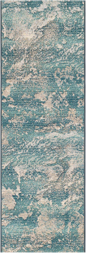 Aqua Blue 2' x 6' 1 Outdoor Modern Runner Area Rug Weather Resistant for Patio, Deck, Terrace, Balcony, Porch 100% Polypropylene Modern Outside Carpet for Sale at Rug Engine
