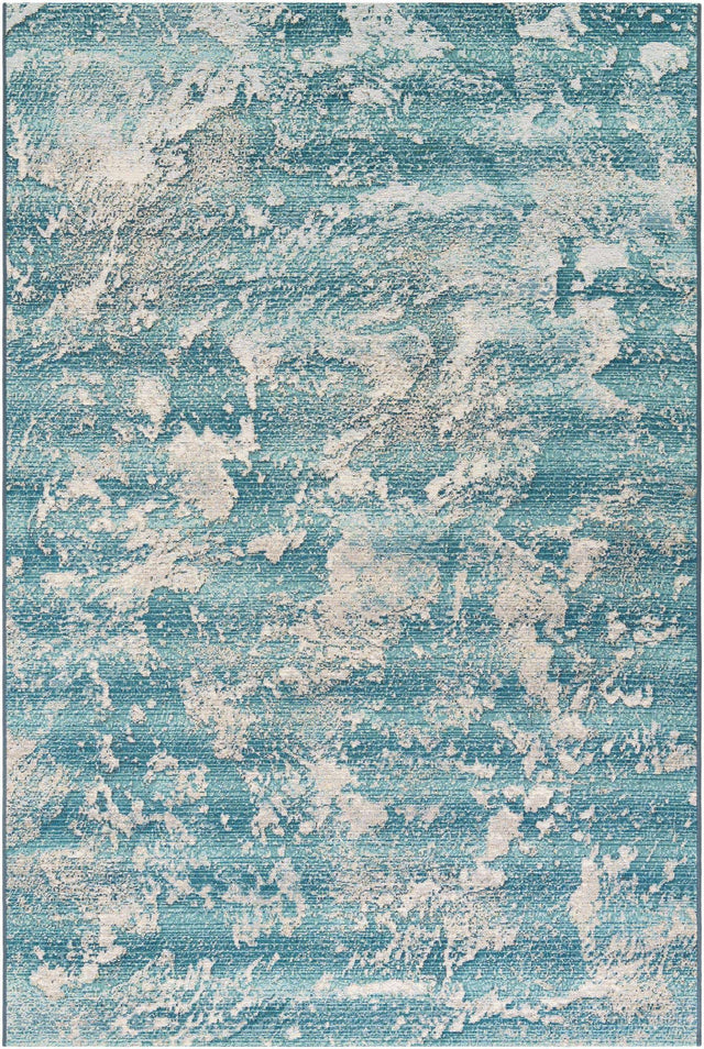 Aqua Blue 6' 1 x 9' Outdoor Modern Rectangle Area Rug Weather Resistant for Patio, Deck, Terrace, Balcony, Porch 100% Polypropylene Modern Outside Carpet for Sale at Rug Engine
