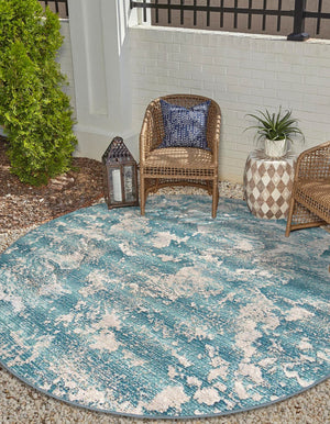 Aqua Blue 10' x 10' Outdoor Modern Round Area Rug Weather Resistant for Patio, Deck, Terrace, Balcony, Porch 100% Polypropylene Modern Outside Carpet for Sale at Rug Engine