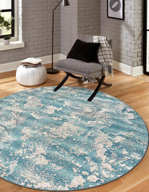 Aqua Blue 5' 1 x 5' 1 Outdoor Modern Round Area Rug Weather Resistant for Patio, Deck, Terrace, Balcony, Porch 100% Polypropylene Modern Outside Carpet for Sale at Rug Engine