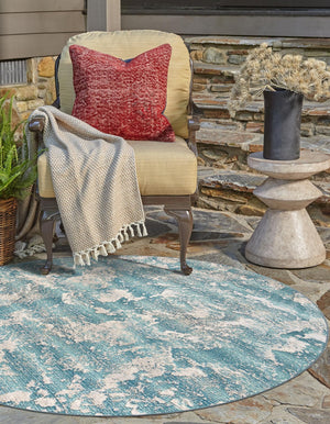 Aqua Blue 10' x 10' Outdoor Modern Round Area Rug Weather Resistant for Patio, Deck, Terrace, Balcony, Porch 100% Polypropylene Modern Outside Carpet for Sale at Rug Engine