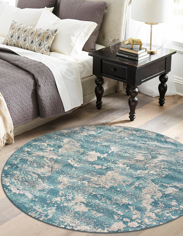 Aqua Blue 10' x 10' Outdoor Modern Round Area Rug Weather Resistant for Patio, Deck, Terrace, Balcony, Porch 100% Polypropylene Modern Outside Carpet for Sale at Rug Engine