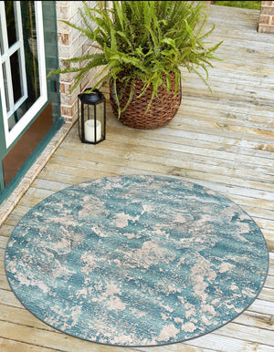 Aqua Blue 10' x 10' Outdoor Modern Round Area Rug Weather Resistant for Patio, Deck, Terrace, Balcony, Porch 100% Polypropylene Modern Outside Carpet for Sale at Rug Engine