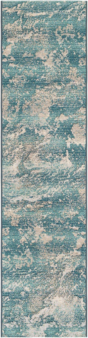 Aqua Blue 2' x 8' Outdoor Modern Runner Area Rug Weather Resistant for Patio, Deck, Terrace, Balcony, Porch 100% Polypropylene Modern Outside Carpet for Sale at Rug Engine