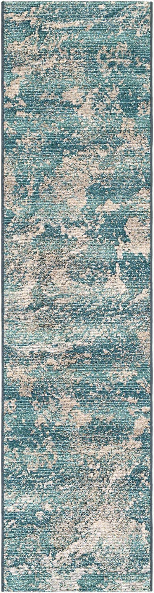Aqua Blue 2' x 8' Outdoor Modern Runner Area Rug Weather Resistant for Patio, Deck, Terrace, Balcony, Porch 100% Polypropylene Modern Outside Carpet for Sale at Rug Engine