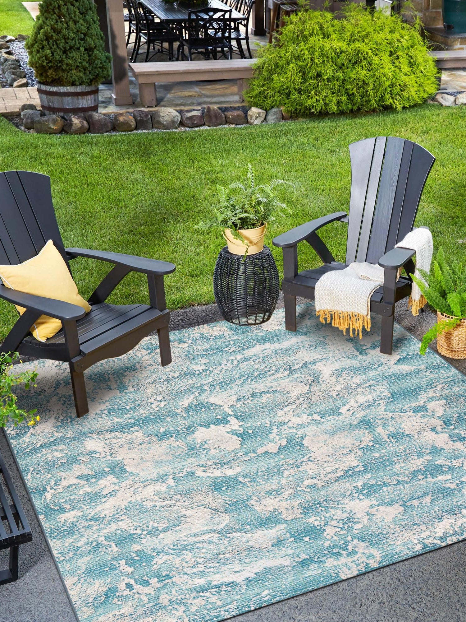 Aqua Blue 10' x 10' Outdoor Modern Square Area Rug Weather Resistant for Patio, Deck, Terrace, Balcony, Porch 100% Polypropylene Modern Outside Carpet for Sale at Rug Engine