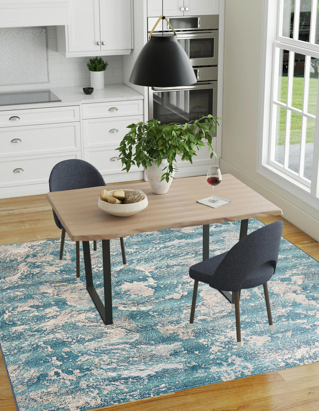 Aqua Blue 7' 10 x 7' 10 Outdoor Modern Square Area Rug Weather Resistant for Patio, Deck, Terrace, Balcony, Porch 100% Polypropylene Modern Outside Carpet for Sale at Rug Engine