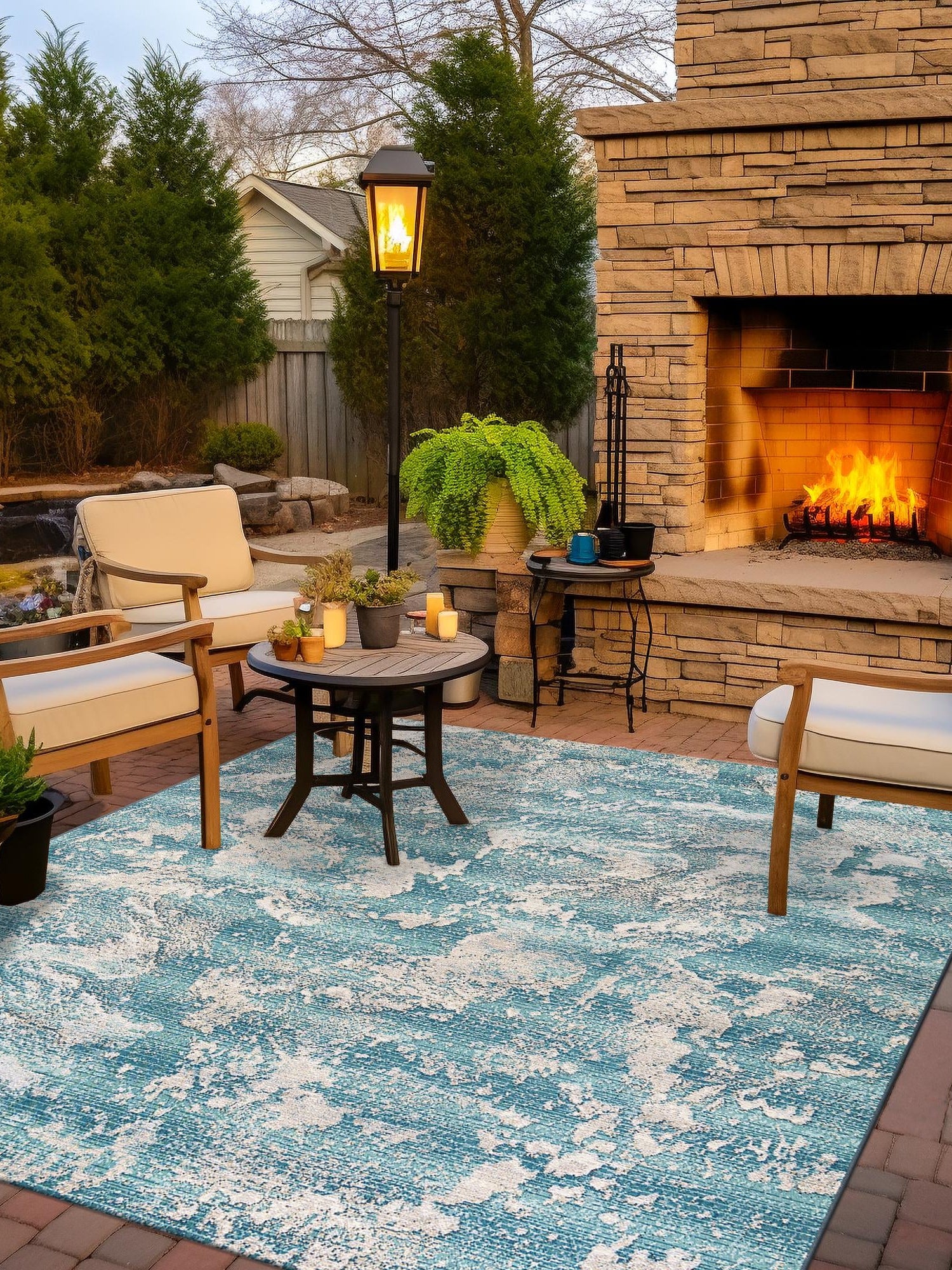 Aqua Blue 10' x 10' Outdoor Modern Square Area Rug Weather Resistant for Patio, Deck, Terrace, Balcony, Porch 100% Polypropylene Modern Outside Carpet for Sale at Rug Engine