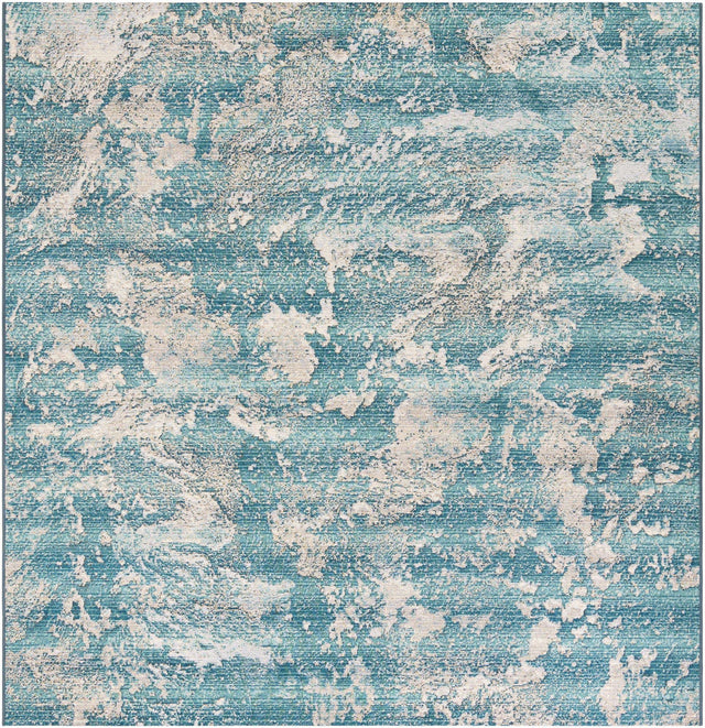 Aqua Blue 7' 10 x 7' 10 Outdoor Modern Square Area Rug Weather Resistant for Patio, Deck, Terrace, Balcony, Porch 100% Polypropylene Modern Outside Carpet for Sale at Rug Engine