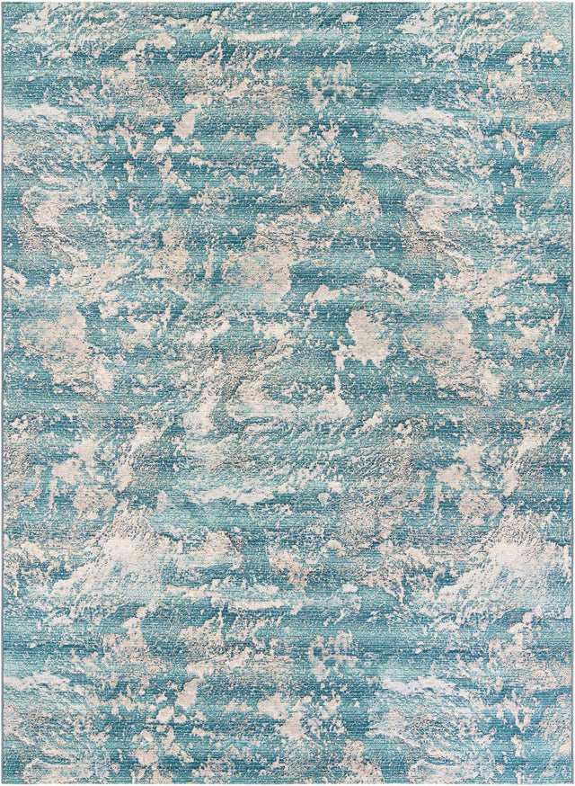 Aqua Blue 9' x 12' Outdoor Modern Rectangle Area Rug Weather Resistant for Patio, Deck, Terrace, Balcony, Porch 100% Polypropylene Modern Outside Carpet for Sale at Rug Engine