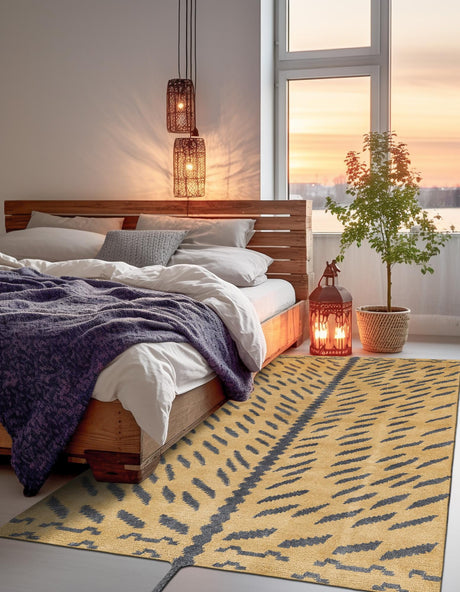 Tan 5' x 6' 6 Gabbeh Rectangle Area Rug 100% Polyester (Space-Dyed Yarn) Stylish Contemporary Carpet for Home Interior Design for Sale at Rug Engine
