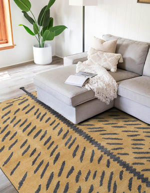 Tan 5' x 6' 6 Gabbeh Rectangle Area Rug 100% Polyester (Space-Dyed Yarn) Stylish Contemporary Carpet for Home Interior Design for Sale at Rug Engine
